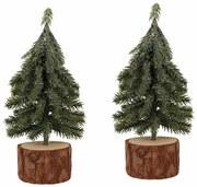 Decorațiune de Crăciun Copac pe butuc, 19 cm, SETDE 2 BUCĂȚI