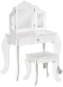 Masa de Machiaj HOMCOM pentru Copii cu Scaunel și Oglindă Triplă, din Lemn și Acrilic, 63x40x85.5 cm, Albă | Aosom Romania