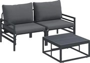 vidaXL Set de canapele pentru grădină cu pernă 3 pcs Negru Oțel