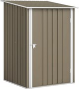 Outsunny Magazie de Grădină 0,92m² din Oțel Galvanizat, Depozit pentru Unelte cu Ușă Blocabilă, Acoperiș Înclinat, 100x104x160 cm, Maro și Alb | Aosom Romania