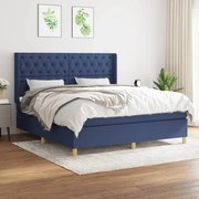 vidaXL Pat continental cu saltea, albastru, 160x200cm, material textil