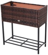 Outsunny Ghiveci pentru Flori Exterior din Ratan cu Raft din Metal 70x30x72cm Maro | Aosom Romania