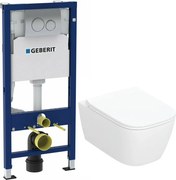 Rezervor WC cu cadru incastrat Geberit Duofix cu clapeta crom Delta20 si vas WC suspendat Smyle TurboFlush alb si capac softclose
