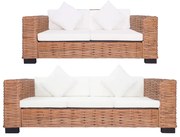 vidaXL Set canapea cu perne, 2 piese, ratan natural