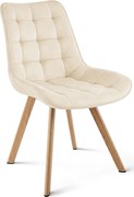 Scaun Bucatarie/Dining Sunny Catifea Bej, Picioare Metalice Finisaj Lemn