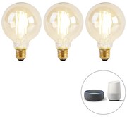 Set 3 lămpi LED inteligente E27 dim to warm G95 goldline 7W 806 lm 1800K - 3000K