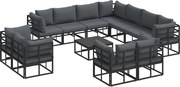 vidaXL Set de canapele pentru grădină cu pernă 12 pcs Negru Aluminiu
