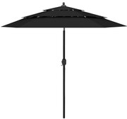 vidaXL Umbrelă de grădină cu 3 niveluri, stâlp aluminiu, negru, 2,5 m