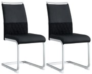 Set de 2 Scaune moderne pentru sufragerie, cu spătar înalt, din PU și material textil, pentru Bucătărie și birou, Negru