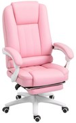 Vinsetto Scaun de birou cu suport pentru picioare, spătar reglabil, reglabil în înălțime, 5 role, roz + alb | Aosom Romania