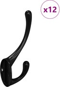 vidaXL Cârlig pentru haine 12 pcs Negru 102 x 29 x 47mm Aliaj de zinc