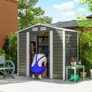 Outsunny Magazie de Grădină din Tablă de Oțel cu 4 Orificii de Ventilație și 2 Uși Glisante, 213x120x194 cm, Gri Închis | Aosom Romania