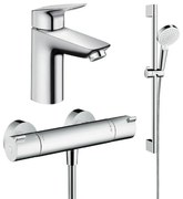 Set baterie lavoar, baterie dus termostatata si set dus, crom, Hansgrohe Ecostat Termostatic