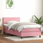 vidaXL Pat box spring cu saltea, roz, 80x220 cm, catifea