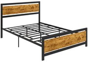HOMCOM Cadru de Pat Single din Lemn și Oțel 140x200cm, Sipci, Tetieră Stil Industrial, Negru/Maro Rustic | Aosom Romania