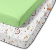 Set 2 cearceafuri din bumbac cu elastic roata pentru patut 120x60 cm Kidizi Green Forest
