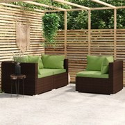 vidaXL Set mobilier de grădină cu perne, 3 piese, maro, poliratan