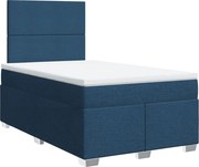 vidaXL Pat box spring cu saltea, albastru, 120x200 cm, textil