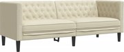 vidaXL Canapea Chesterfield cu 3 locuri, crem, piele ecologică