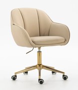 HR2055K Scaun Crem din Piele Ecologica cu Bază Aurie