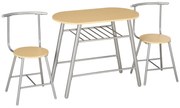 HOMCOM Set Mobilier 3 Piese Masa Ovală cu Raft 2 Scaune MDF Oțel Design Modern Lemn Argintiu | Aosom Romania