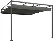 Outsunny Pergolă montată 3x3 m cu acoperiș retractabil glisant, guri de drenaj, pergolă de grădină din poliester și oțel, pentru terasă, curte, exterior, UV30+, Gri Închis | Aosom Romania