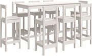 vidaXL Set mobilier de bar, 9 piese, alb, lemn masiv de pin