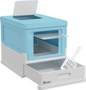 PawHut Litieră pentru Pisici Închisă cu Lopățică, Tavă Detașabilă și 2 Uși, 47.5x35.5x36.7cm, Albastru | Aosom Romania