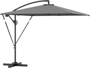 Outsunny Umbrelă Excentrică cu Husă, Corzi Antivânt, Bază în Cruce și Manivelă, 295x250x235 cm, Gri | Aosom Romania
