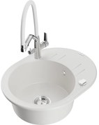 Mexen Kevin chiuvetă din granit cu 1 compartiment și baterie de bucătărie Duo, alb - 6517-20-671701-02