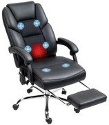 HOMCOM Scaun de Birou cu Masaj prin Vibrații, Spătar Înalt și Înălțime Reglabilă, 66x64x113-121 cm, Negru | Aosom Romania