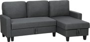 HOMCOM Canapea Extensibilă cu 3 Locuri cu Șezlong și Spațiu de Depozitare, 197x129x85 cm, Gri Închis | Aosom Romania