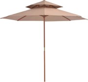 vidaXL Umbrelă de soare dublă, stâlp din lemn, 270 cm, gri taupe