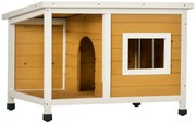 PawHut Cuib pentru câine la exterior casă pentru câine interioară din lemn cu acoperiș deschizător și fereastră 85,5L x 62l x 60H cm portocaliu | Aosom Romania