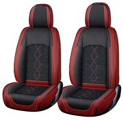 Huse auto premium 5 locuri Carguard Deluxe piele ecologica perforata si textil - rosu inchis - negru