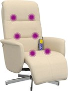 vidaXL Fotoliu de masaj rabatabil cu suport de picioare, crem, textil