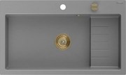 Mexen Omar chiuvetă de bucătărie din granit cu 1 compartiment 800 x 480 mm, gri, sifon auriu - 6520801005-71-G