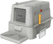 PawHut Litieră închisă pentru pisici de 80L cu tavă detașabilă, din ABS și oțel inoxidabil, 63x43x43 cm, gri deschis | Aosom Romania