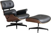 AVALON Accent Lounge Chair & Ottoman – Fotoliu Premium cu Taburet, Design Ergonomic, Piele Ecologică PU Premium, Furnir culoare Lemn Nuc, Bază Pivotantă din Aluminiu, Negru