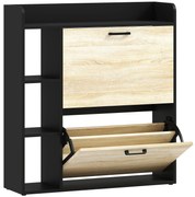 HOMCOM Dulap pentru pantofi slim cu 2 sertare și 3 compartimente deschise, Capacitate 15 perechi, 83x24x90.5 cm, Negru | Aosom Romania