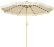 Outsunny Umbrelă de Grădină Înclinabilă pe 3 Niveluri cu Franjuri, Manivelă și Tijă cu 2 Secțiuni, Ø265x244 cm, Crem | Aosom Romania