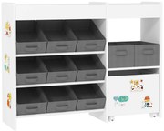 AIYAPLAY Etajeră pentru jucării pentru copii etajeră pentru cărți 11 coșuri de depozitare din material nețesut 105 x 30 x 80 cm alb | Aosom Romania