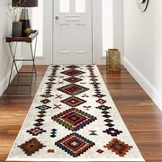Traversa hol antiderapanta, 80x300 cm, poliester, crem, model etnic