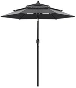 vidaXL Umbrelă de grădină 3 niveluri, stâlp aluminiu, antracit, 2 m