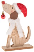Decorațiune de Crăciun Câine din lemn cu căciulă,21 cm