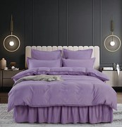 Set Lenjerie de Pat Bumbac Finet Uni cu Volanase, 6 Piese, Pat 2 Persoane, Mov