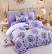 Lenjerie Pat Dublu din Bumbac Tip Finet, cu Elastic, 6 Piese - Mov Cu Papadii
