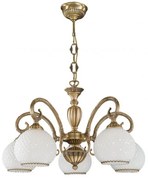 Candelabru cu 5 brate clasic design italian din alama, sticla 8400 RA-L. 8400/5