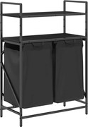 vidaXL Coș de rufe 2 compartimente cu rafturi stejar negru