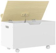 AIYAPLAY Cufăr de jucării pentru copii pe roți, cutie de depozitare pentru copii cu capac rabatabil, 59 x 30 x 53 cm, alb | Aosom Romania
